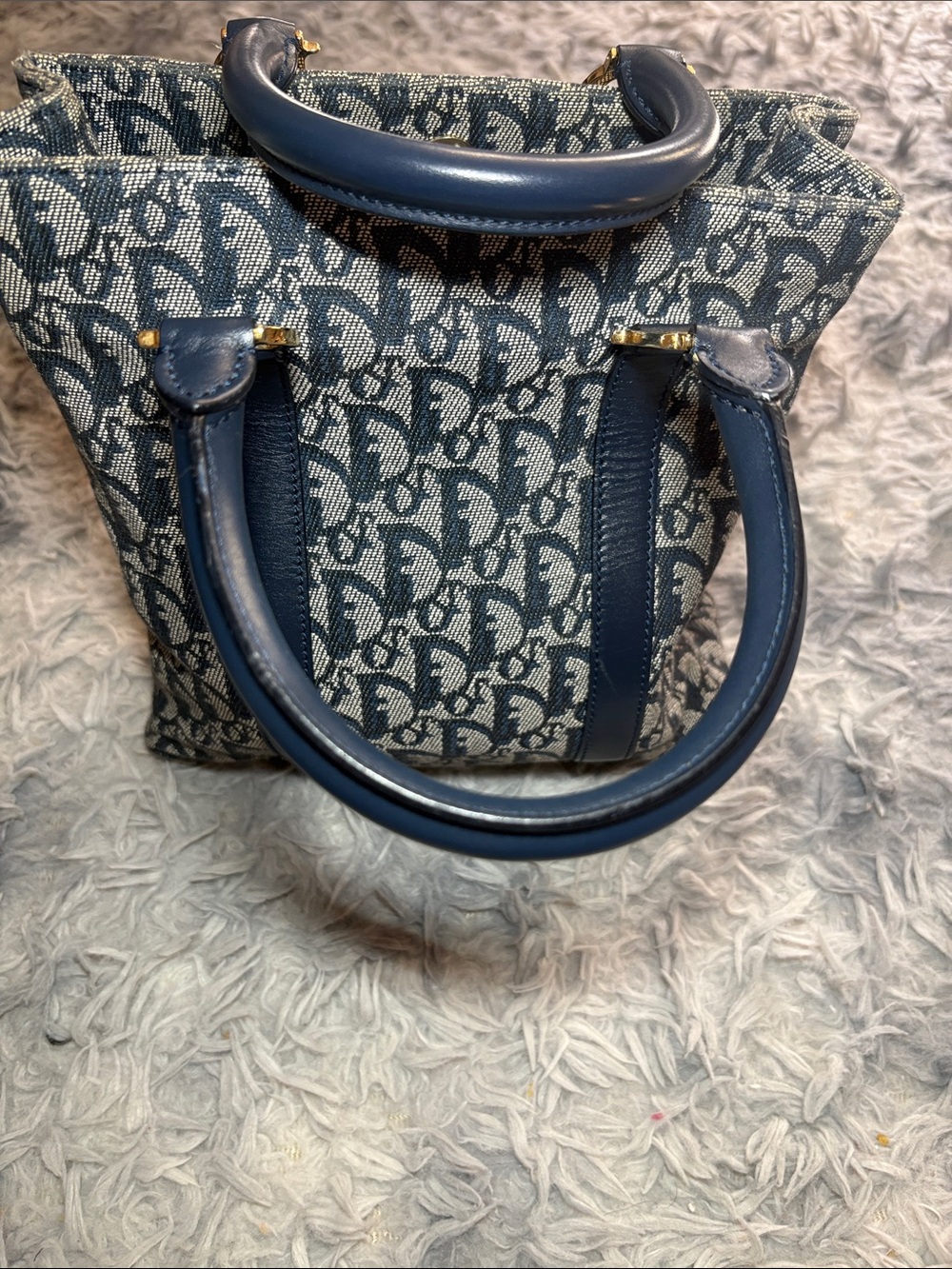 Dior Blue Monogram Satchel with Navy Leather Trim